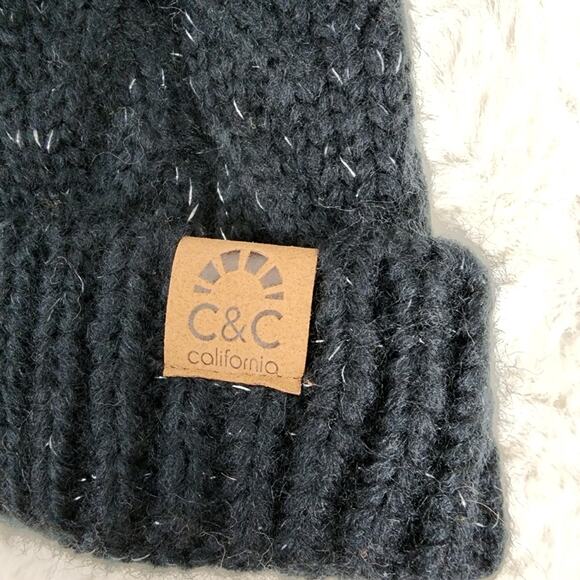 C&C California Black Silver Confetti Cable Knit Beanie Hat & Touch Gloves Set main image 8